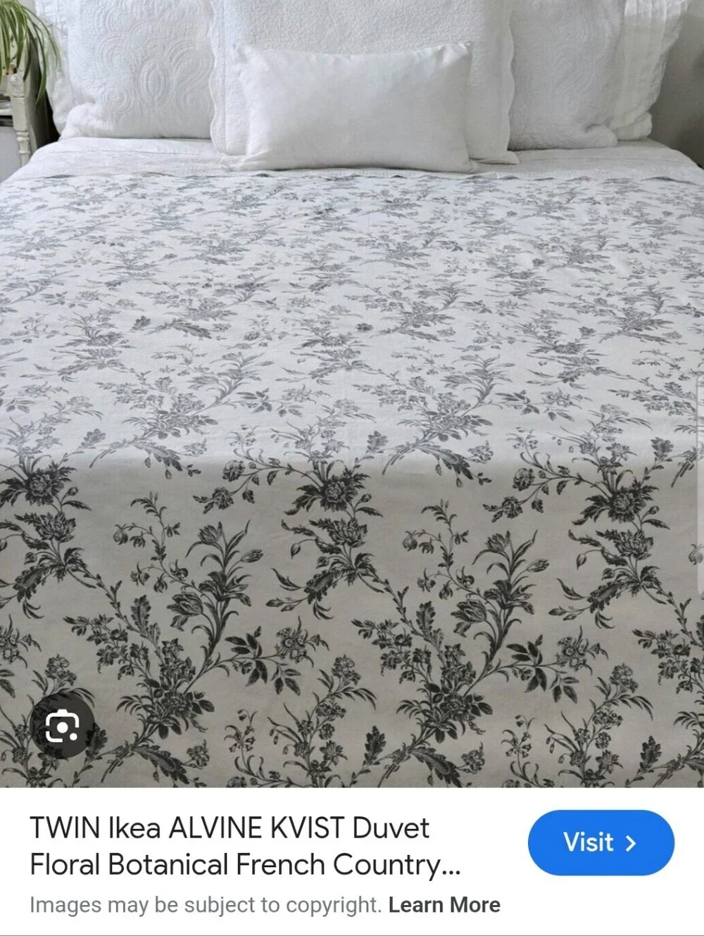 IKEA Duvet Cover Full Queen Alvine Kvist Floral White Black Reversible Bedding